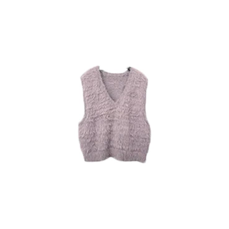 グレー | トップス ベストカジュアル ふんわり ファー Vネック シャギー風   | Doux Belle 