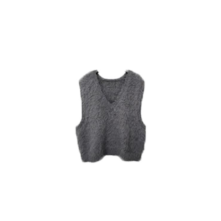 チャコールグレー | トップス ベストカジュアル ふんわり ファー Vネック シャギー風   | Doux Belle 