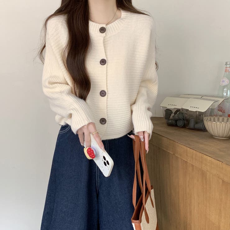 フロントボタン付き モモンガシルエット トップス カーディガン ニット