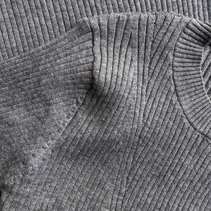 袖レイヤード トップス フレアスリーブ ニット リブニット 長袖[品番