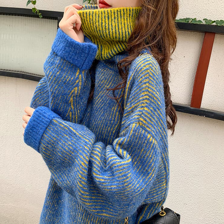 ブルー | トップス オーバサイズ ハイネック | Doux Belle 