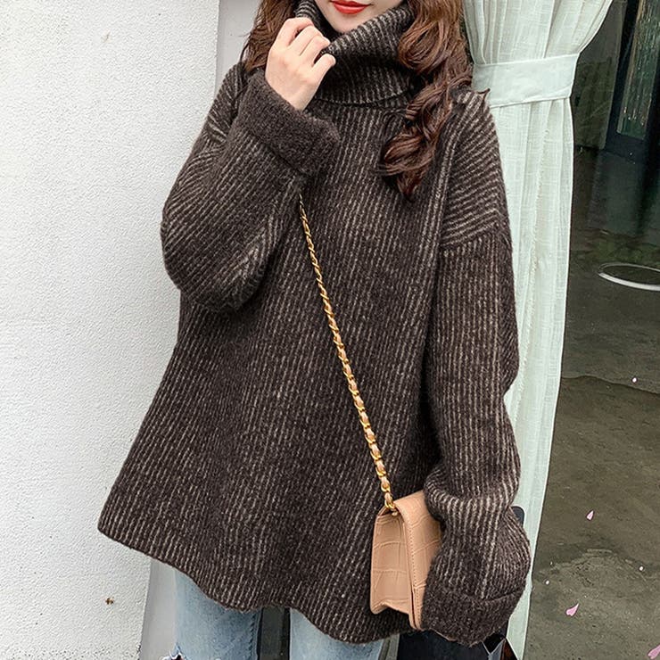 ブラウン | トップス オーバサイズ ハイネック | Doux Belle 