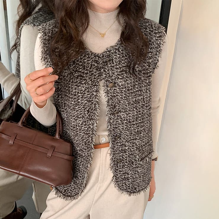 ツイード調フリンジレイヤードベスト | Doux Belle  | 詳細画像1 