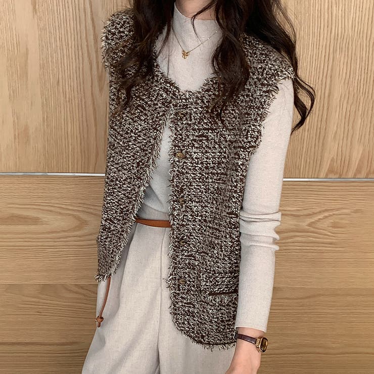 ツイード調フリンジレイヤードベスト | Doux Belle  | 詳細画像2 