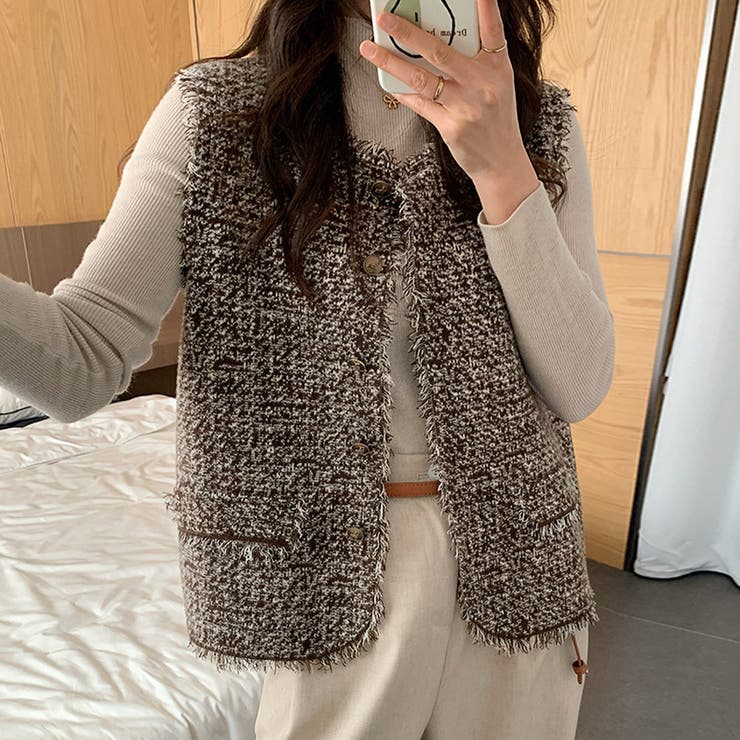 ツイード調フリンジレイヤードベスト | Doux Belle  | 詳細画像4 