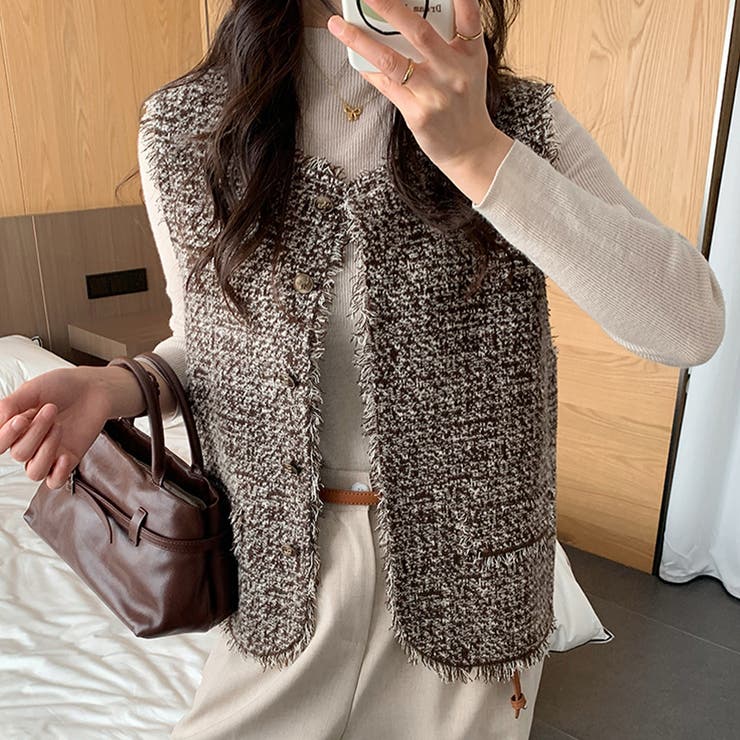 ツイード調フリンジレイヤードベスト | Doux Belle  | 詳細画像6 