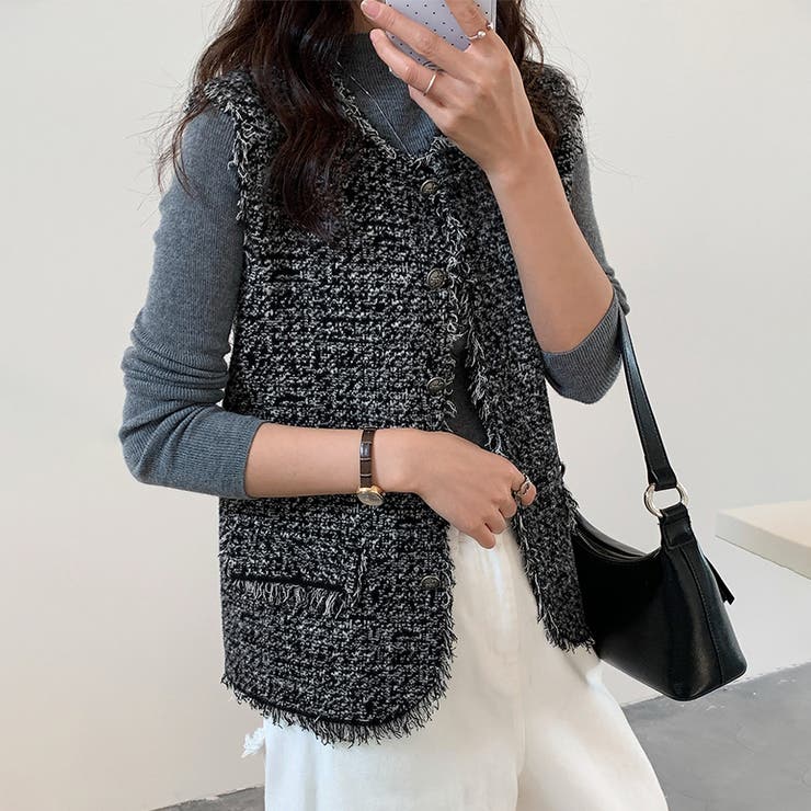 ツイード調フリンジレイヤードベスト | Doux Belle  | 詳細画像9 