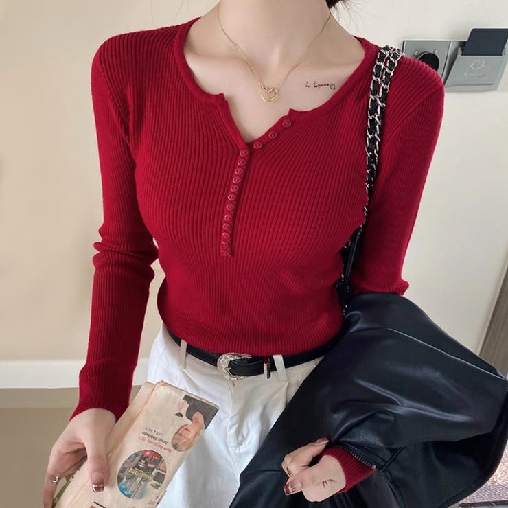 ボタンデザインリブトップス | Doux Belle  | 詳細画像10 