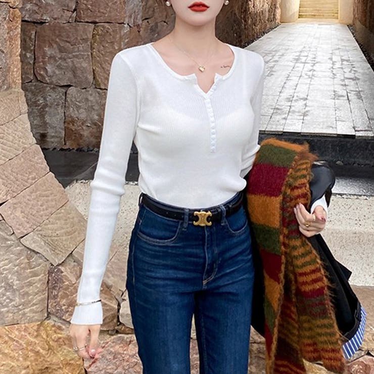 ボタンデザインリブトップス | Doux Belle  | 詳細画像2 