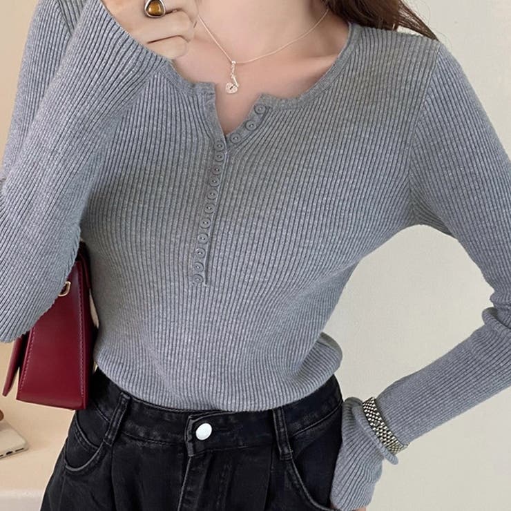 ボタンデザインリブトップス | Doux Belle  | 詳細画像7 