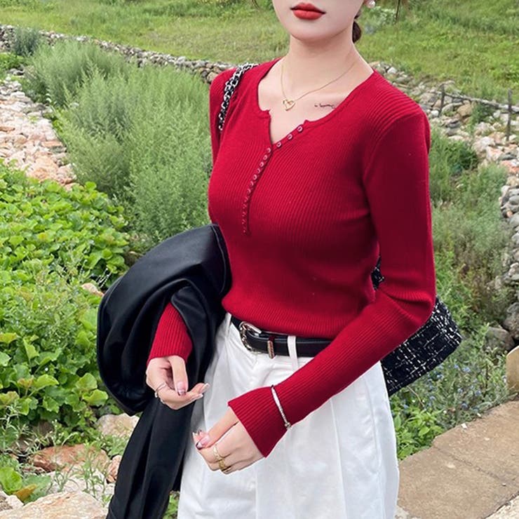 ボタンデザインリブトップス | Doux Belle  | 詳細画像9 