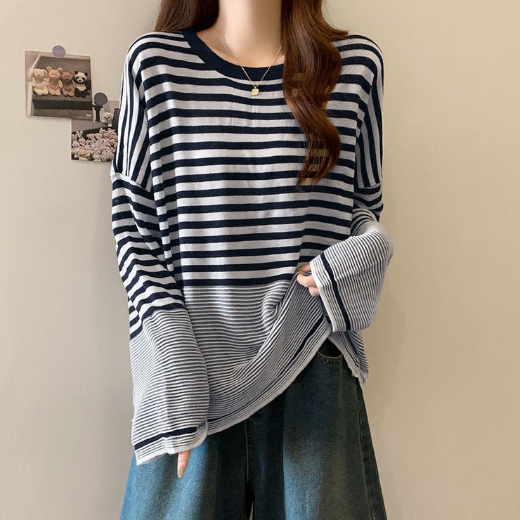 太細ボーダー切替ゆるシルエットトップス | Doux Belle  | 詳細画像1 