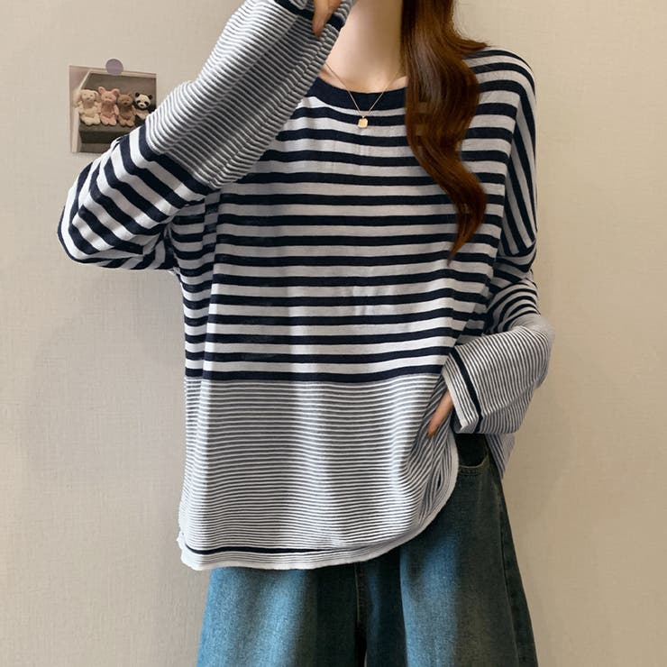 太細ボーダー切替ゆるシルエットトップス | Doux Belle  | 詳細画像2 