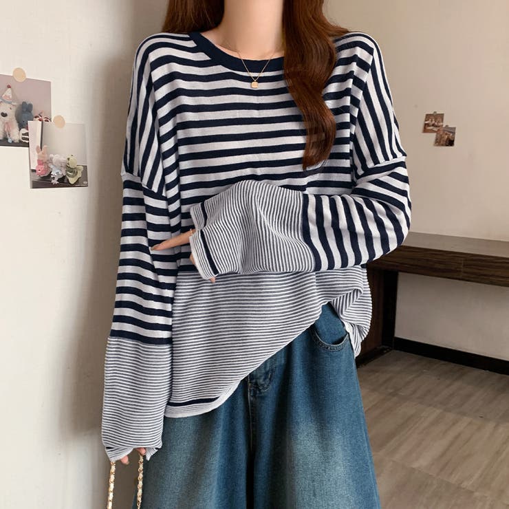 太細ボーダー切替ゆるシルエットトップス | Doux Belle  | 詳細画像5 