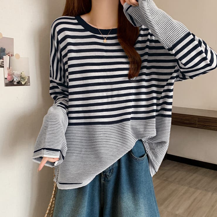 太細ボーダー切替ゆるシルエットトップス | Doux Belle  | 詳細画像6 