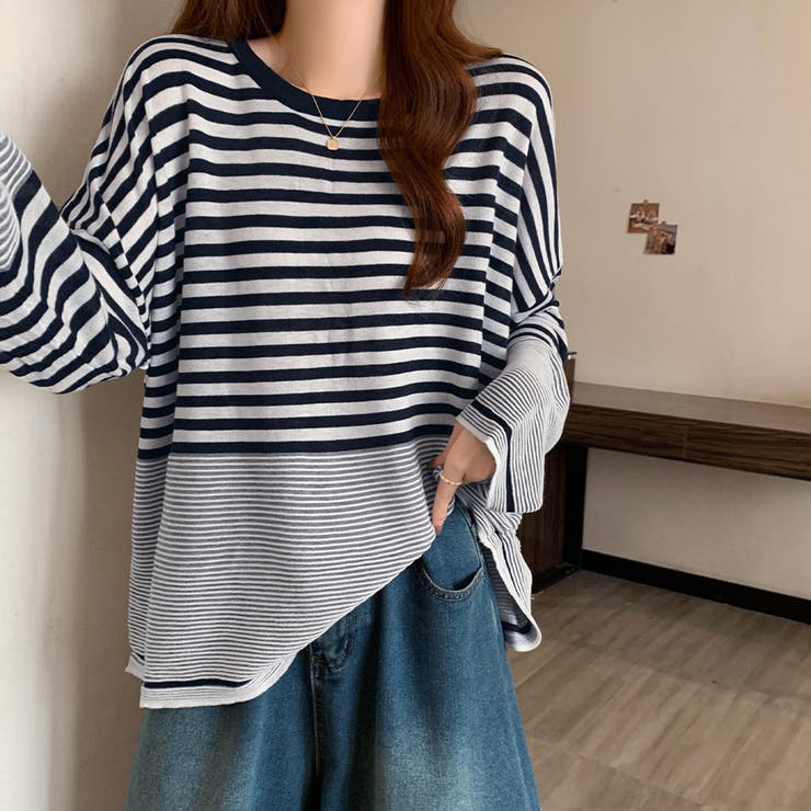 太細ボーダー切替ゆるシルエットトップス | Doux Belle  | 詳細画像8 