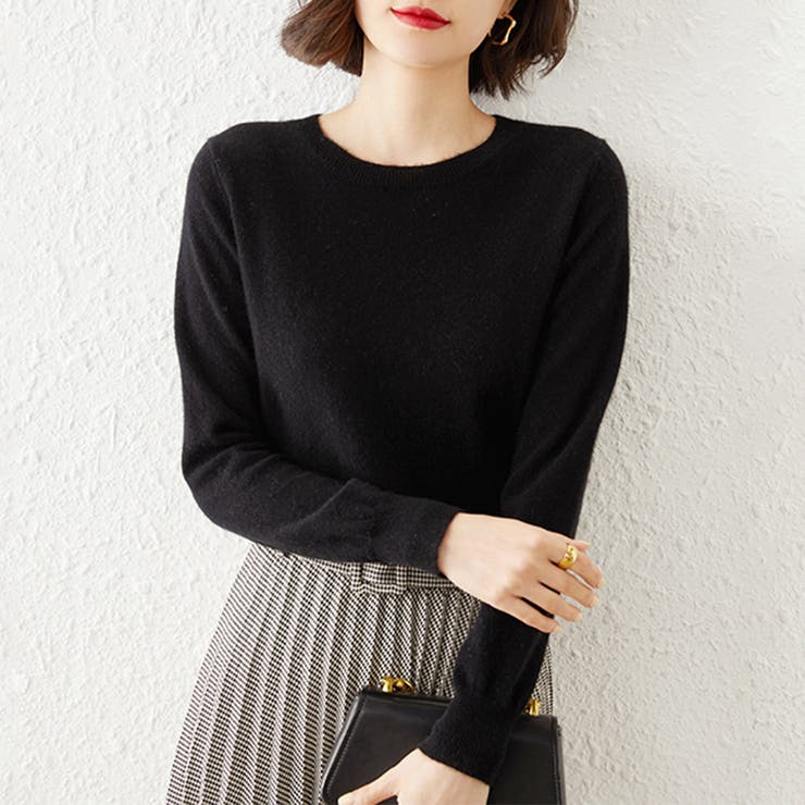 ブラック | シンプルシルエットニットトップス | Doux Belle 