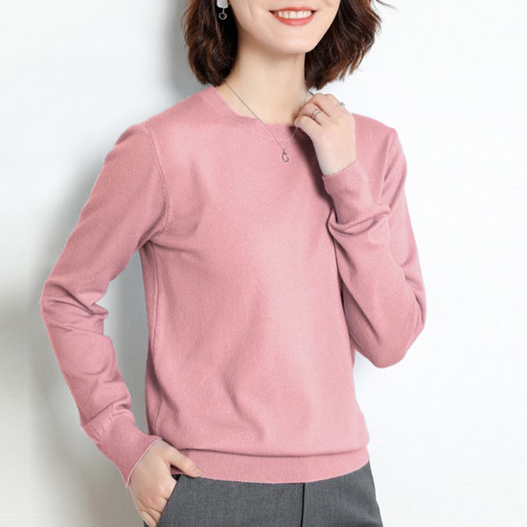 コーラルピンク | シンプルシルエットニットトップス | Doux Belle 