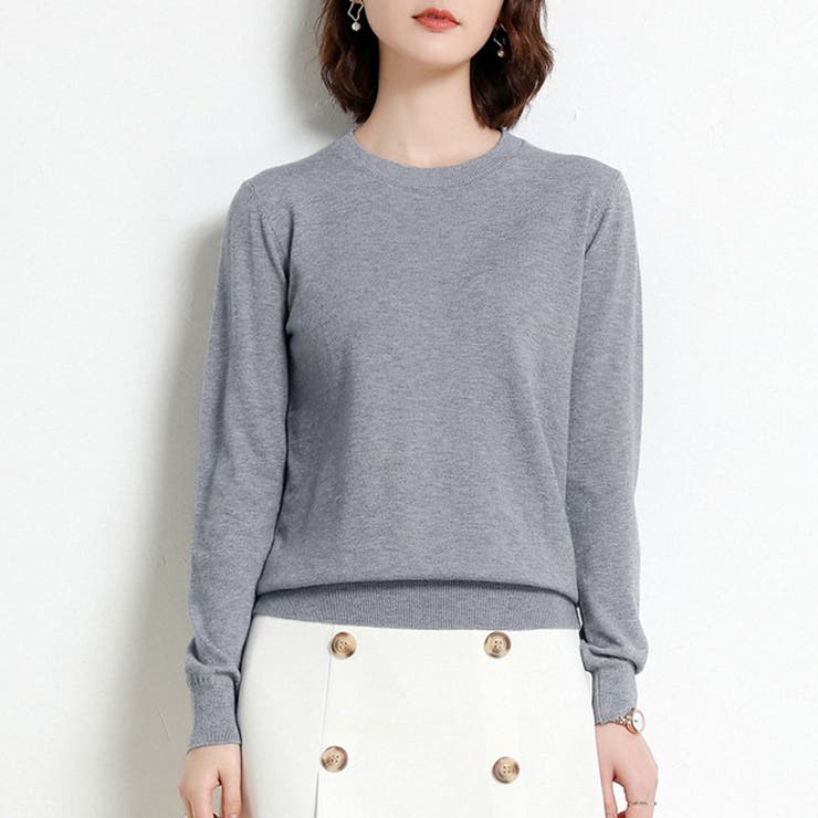 グレー | シンプルシルエットニットトップス | Doux Belle 