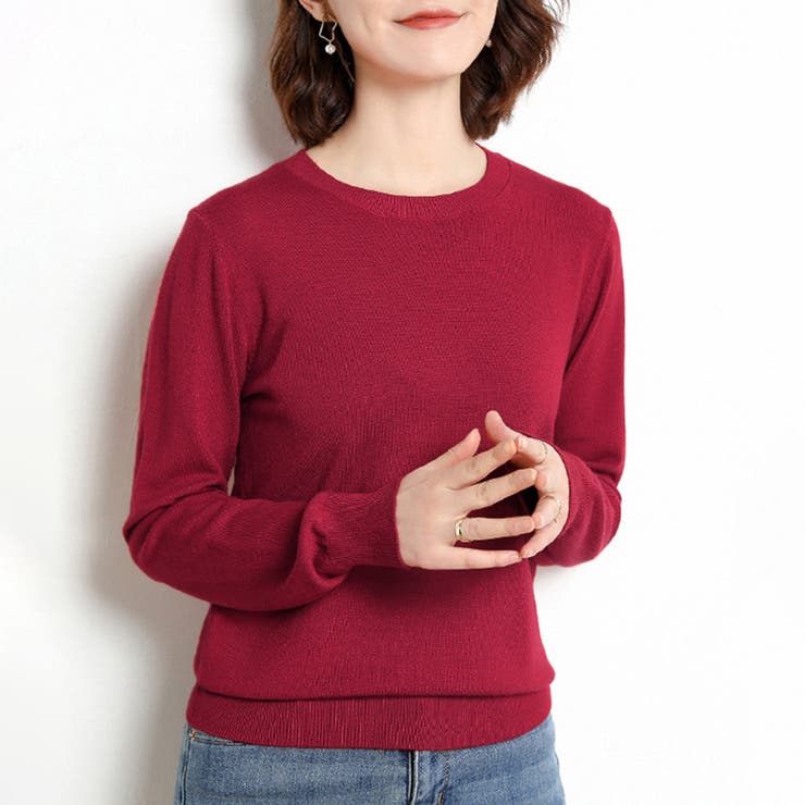 レッド | シンプルシルエットニットトップス | Doux Belle 