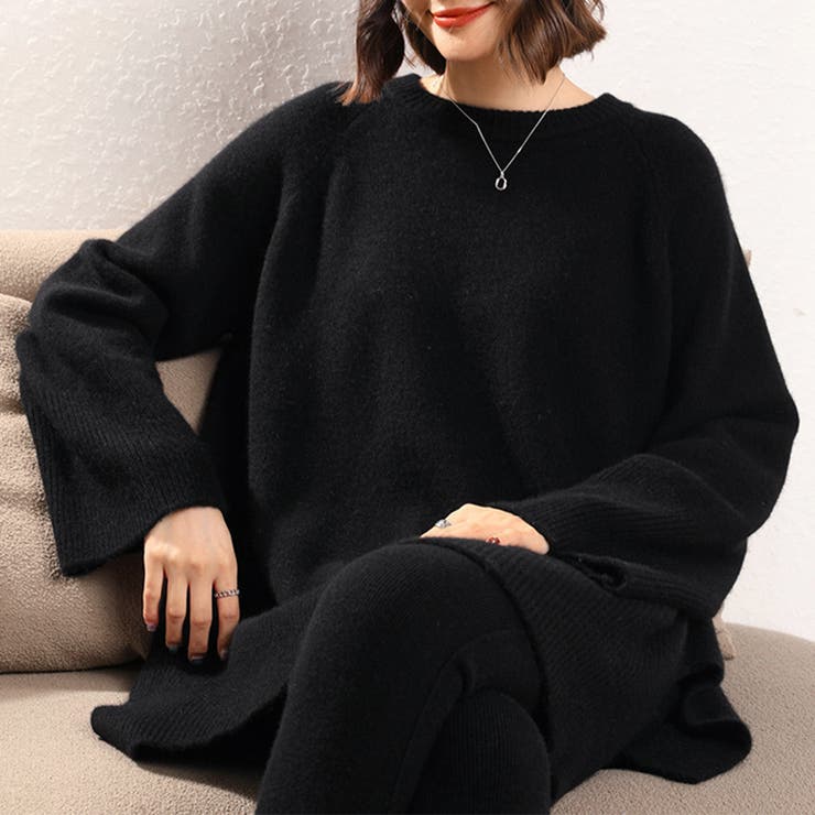 ブラック | サイドスリットオーバーサイズニット | Doux Belle 