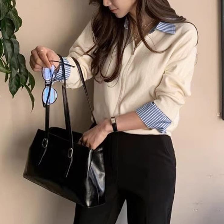 レイヤード風ジップニットストライプシャツ | Doux Belle  | 詳細画像11 