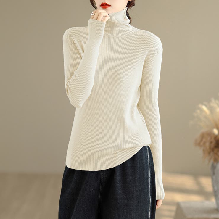 ベージュ | タートルネックリブニット レディース ニット | Doux Belle 