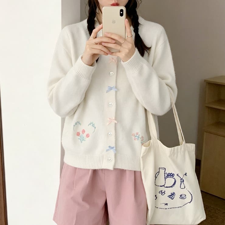 リボン＆フラワー刺繍ニットカーディガン レディース トップス | Doux Belle  | 詳細画像10 