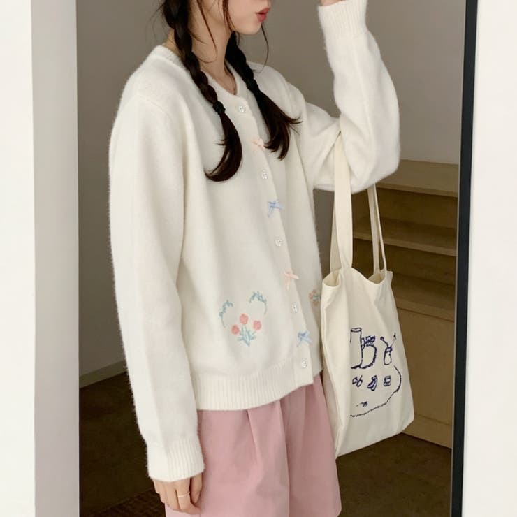 リボン＆フラワー刺繍ニットカーディガン レディース トップス | Doux Belle  | 詳細画像11 