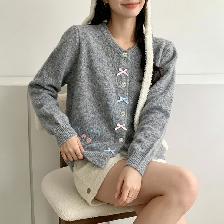 リボン＆フラワー刺繍ニットカーディガン レディース トップス | Doux Belle  | 詳細画像3 