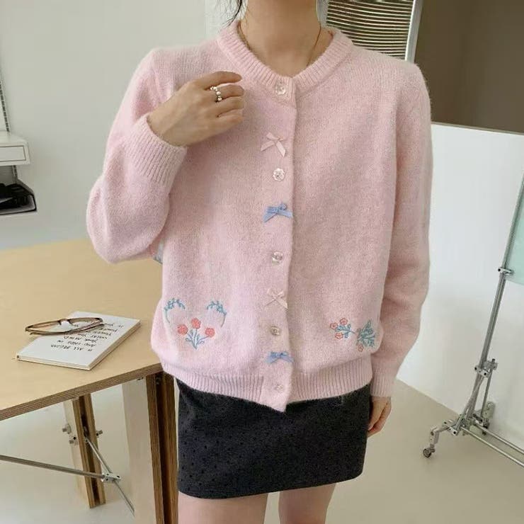 リボン＆フラワー刺繍ニットカーディガン レディース トップス | Doux Belle  | 詳細画像6 