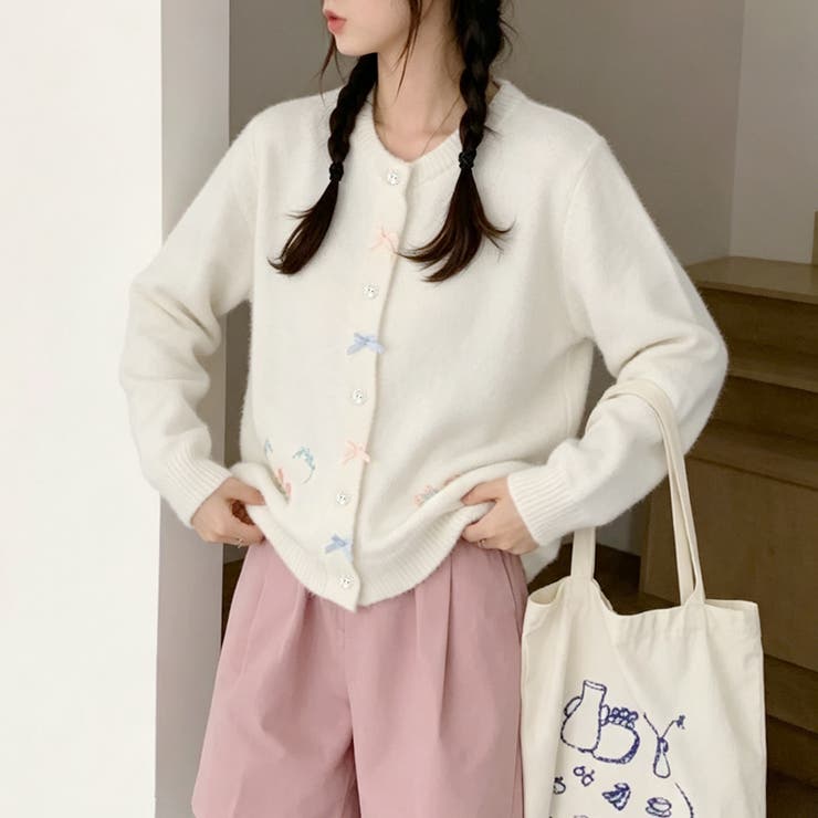 リボン＆フラワー刺繍ニットカーディガン レディース トップス | Doux Belle  | 詳細画像9 