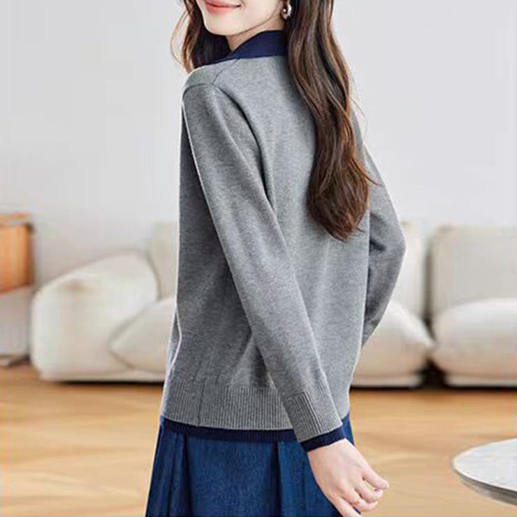 配色切り替えセーラーカラー長袖ニットプルオーバー レディース トップス | Doux Belle  | 詳細画像4 