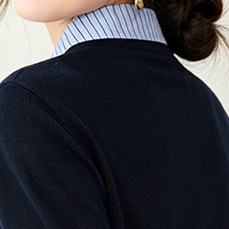 Vネックカーディガン風ストライプドッキングトップス レディース トップス | Doux Belle  | 詳細画像12 