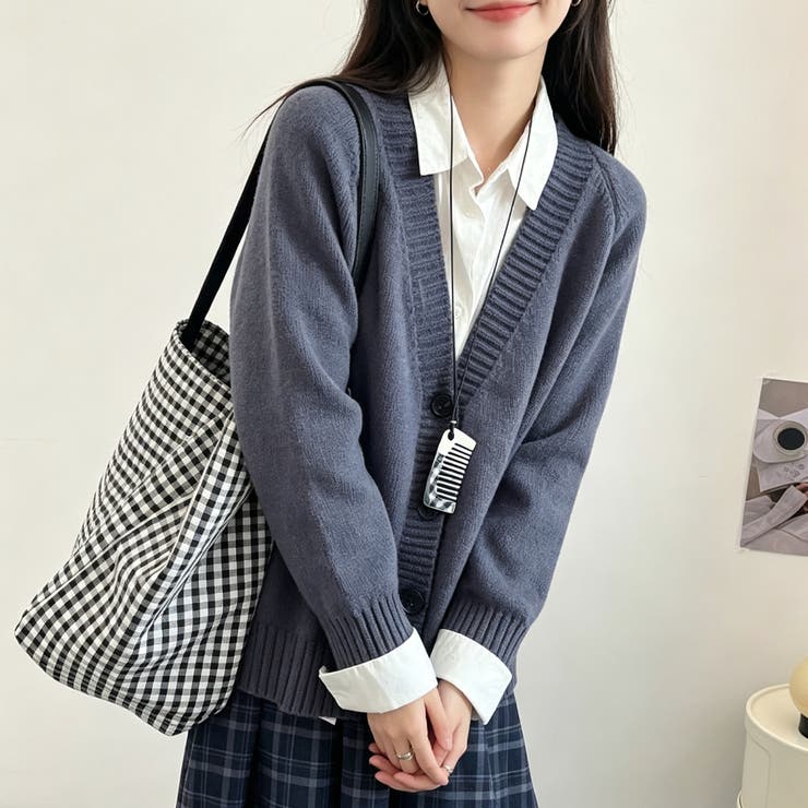 Vネック長袖オーバーサイズニットカーディガン レディース トップス | Doux Belle  | 詳細画像12 