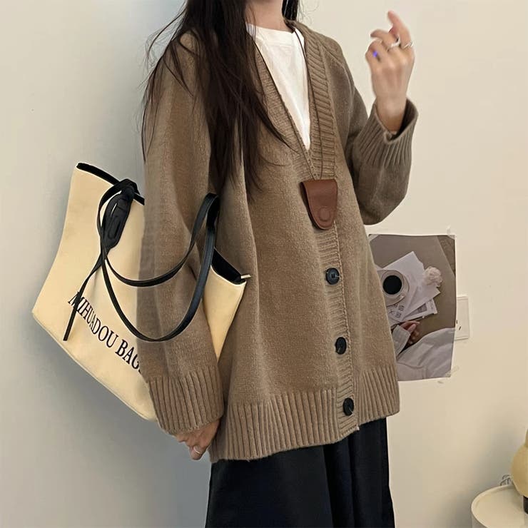Vネック長袖オーバーサイズニットカーディガン レディース トップス | Doux Belle  | 詳細画像3 