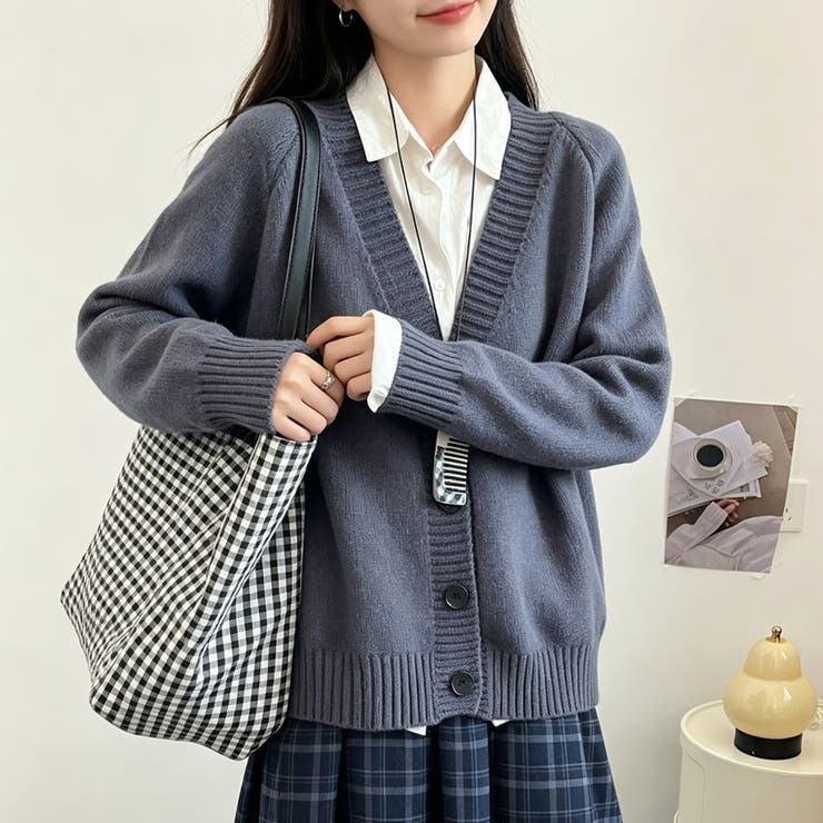 Vネック長袖オーバーサイズニットカーディガン レディース トップス | Doux Belle  | 詳細画像7 