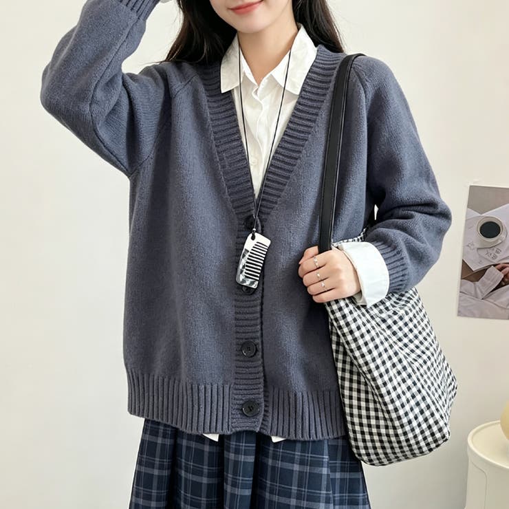 Vネック長袖オーバーサイズニットカーディガン レディース トップス | Doux Belle  | 詳細画像9 