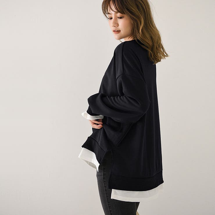 トレーナー レディース 長袖 ゆったり レイヤード風 モックネット | Doux Belle  | 詳細画像34 