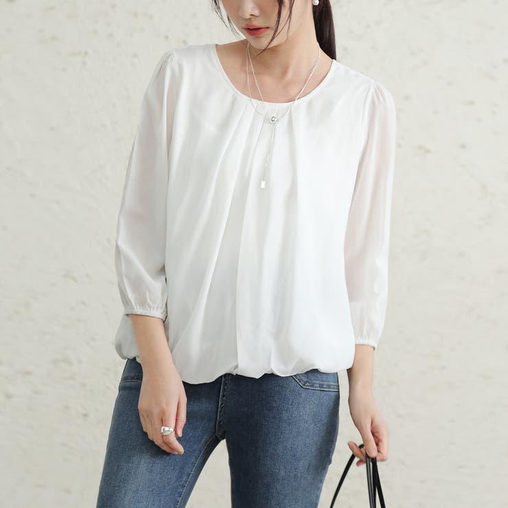 ブラウス シャツ レディース シフォン素材 長袖 クルーネック | Doux Belle  | 詳細画像36 