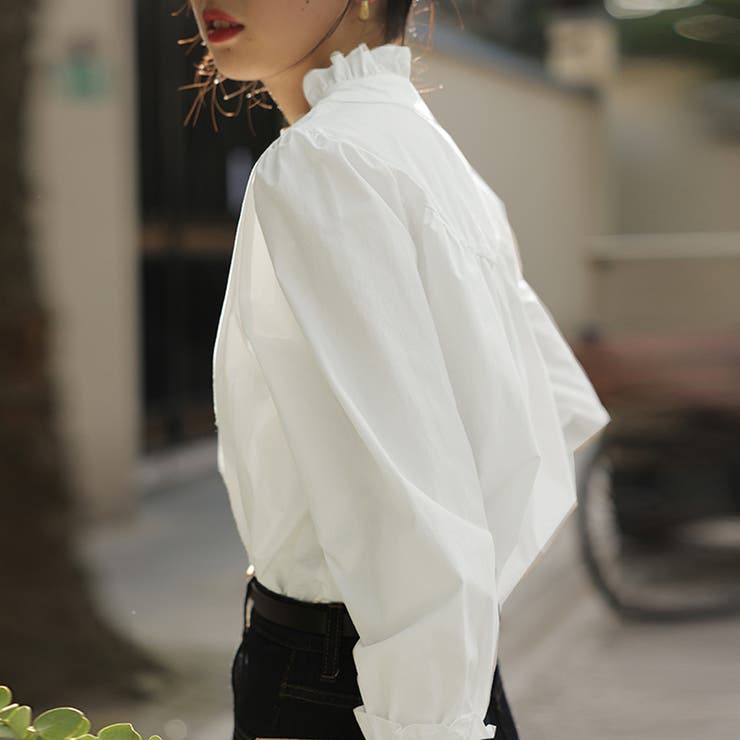 ホワイト | シャツ シャツ ギャザーブラウス | Doux Belle 