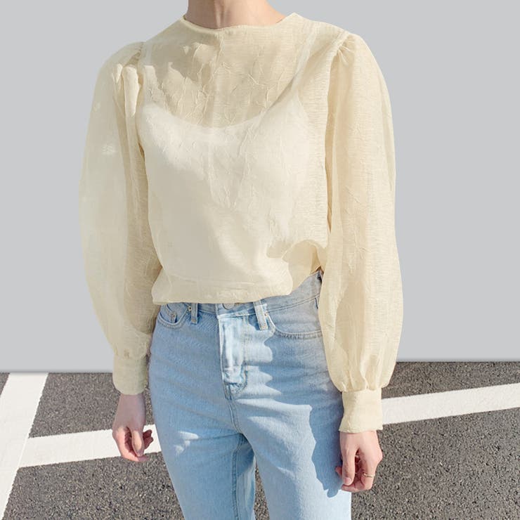 ベージュ | シースルートップス シアーシャツ ブラウス | Doux Belle 