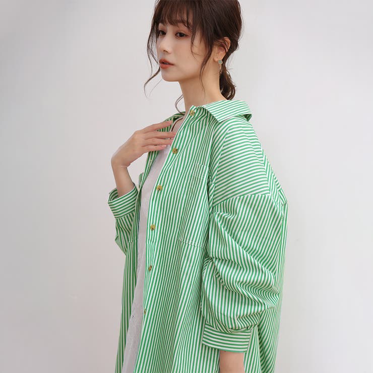 ストライプシャツ ロングシャツ シャツ | Doux Belle  | 詳細画像2 