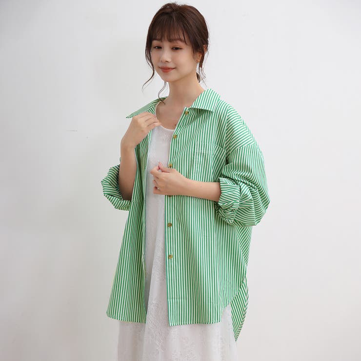 ストライプシャツ ロングシャツ シャツ | Doux Belle  | 詳細画像4 