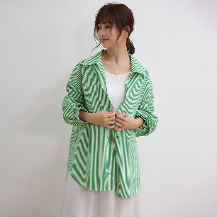 【新品未使用】ティッカ　ロングシャツ　ストライプ TICCAティッカ ノーカラーロングシャツワンピース