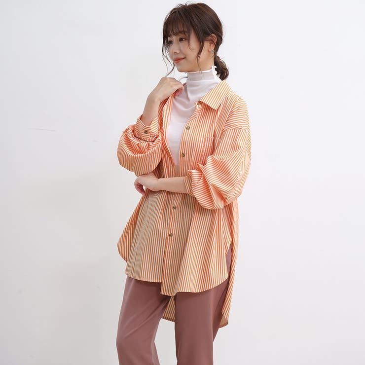 おまとめ2点YLEVE ロングコート・STUNNING LURE 長袖シャツ タイ付きストライプロングシャツ[品番：MITW0001417