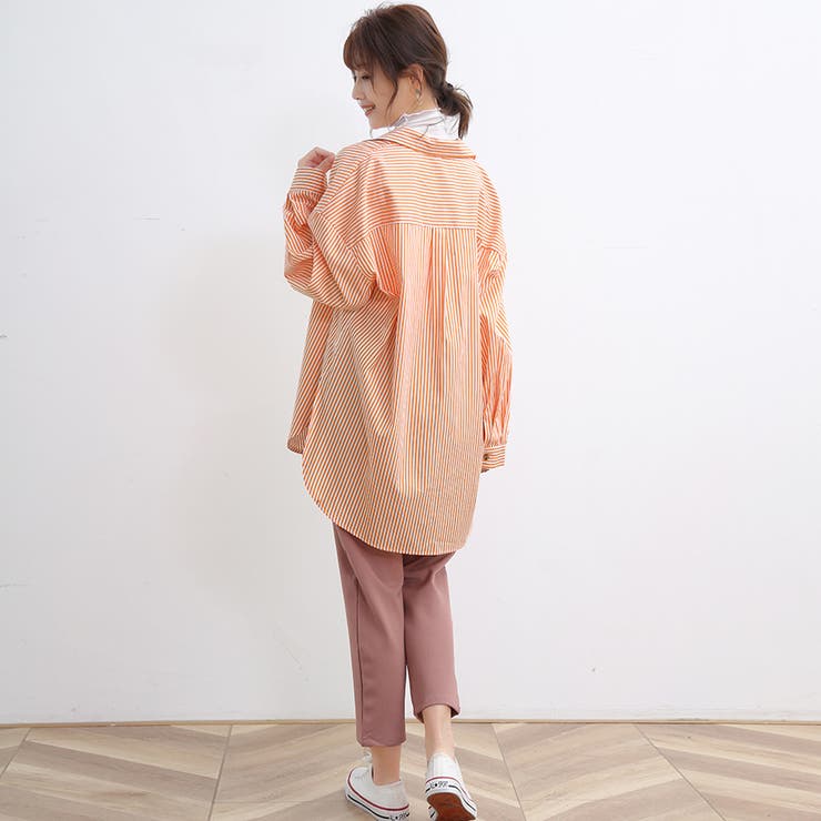 ストライプシャツ ロングシャツ シャツ[品番：DBLW0001149