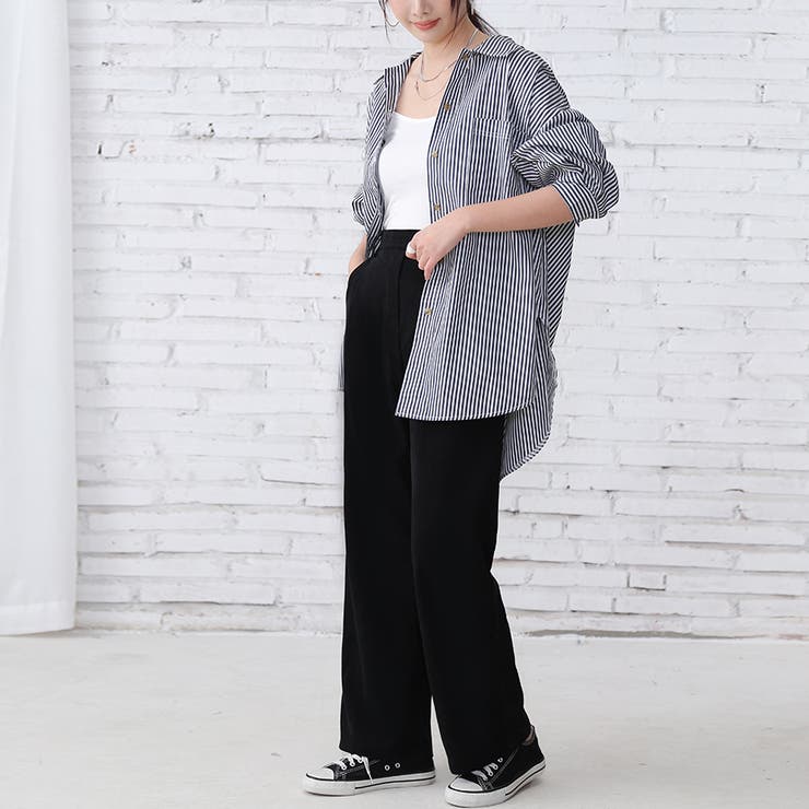 ストライプシャツ ロングシャツ シャツ[品番：DBLW0001149