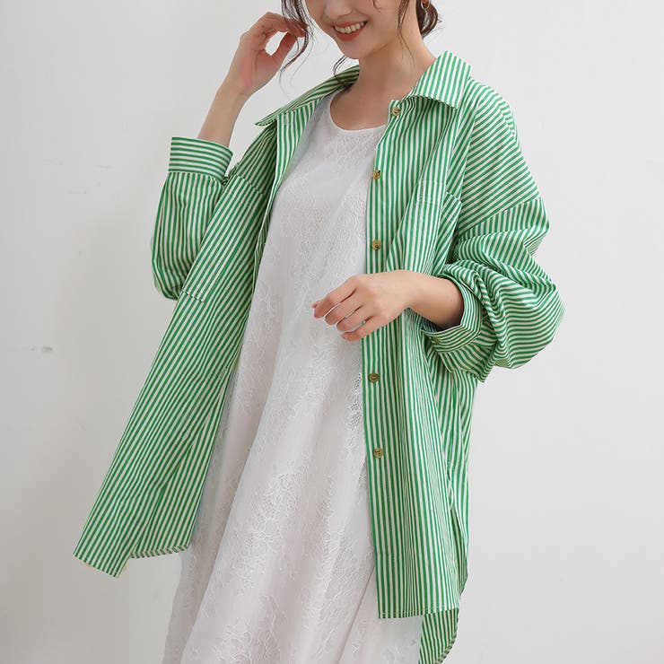 ストライプシャツ ロングシャツ シャツ[品番：DBLW0001149