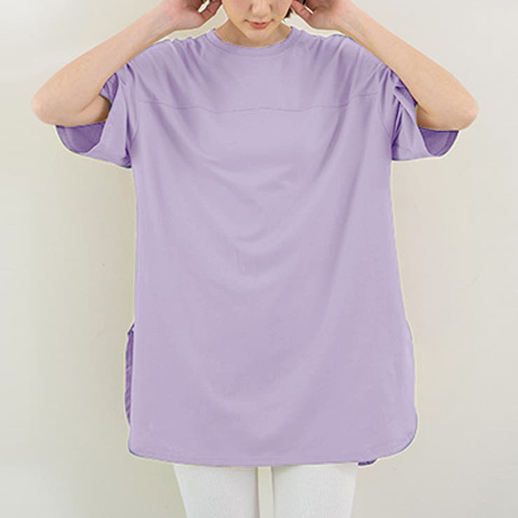 パープル | 新作 tシャツ トップス クルーネック シンプル  無地 | Doux Belle 